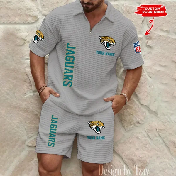 Jacksonville Jaguars Men’s Waffle Pattern Half Zipper Shirt And Short BSPTWHZSS080 - Image 3
