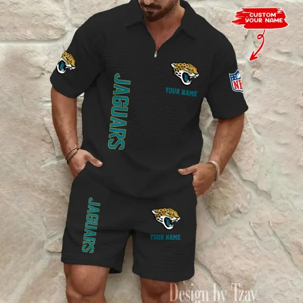 Jacksonville Jaguars Men’s Waffle Pattern Half Zipper Shirt And Short BSPTWHZSS080 - Image 4