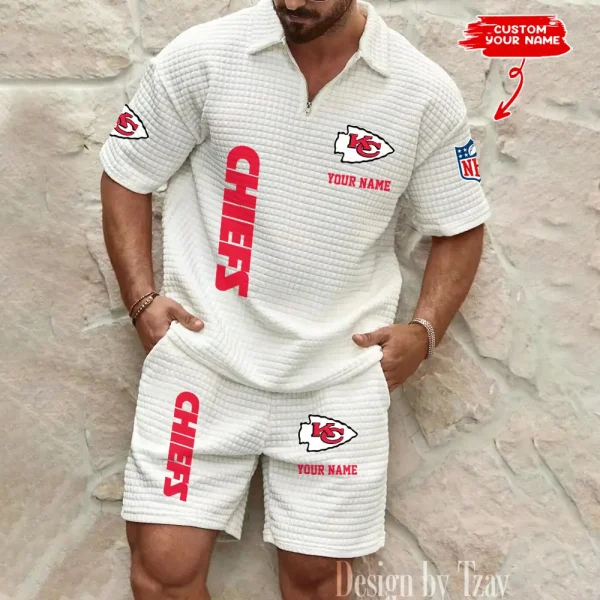 Kansas City Chiefs Men’s Waffle Pattern Half Zipper Shirt And Short BSPTWHZSS081 - Image 2