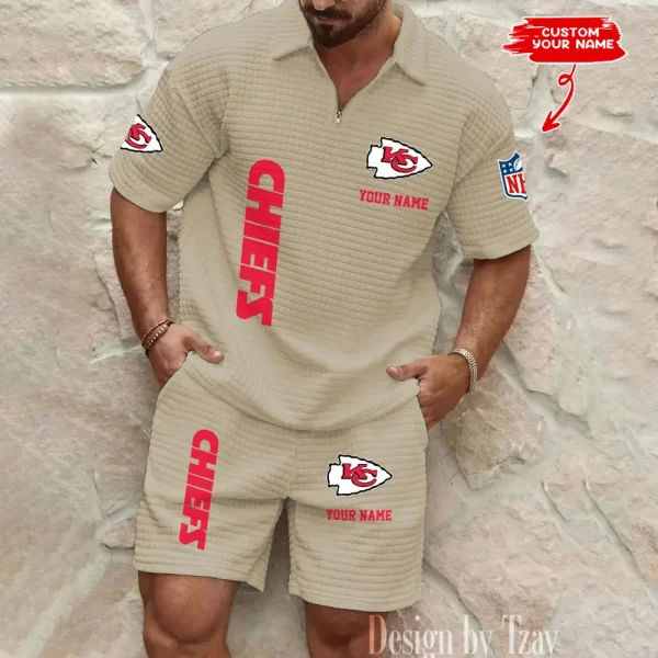 Kansas City Chiefs Men’s Waffle Pattern Half Zipper Shirt And Short BSPTWHZSS081