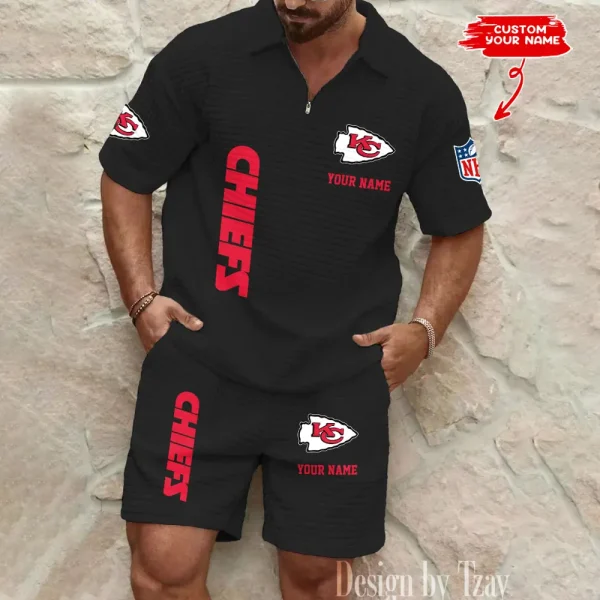 Kansas City Chiefs Men’s Waffle Pattern Half Zipper Shirt And Short BSPTWHZSS081 - Image 3