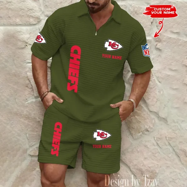Kansas City Chiefs Men’s Waffle Pattern Half Zipper Shirt And Short BSPTWHZSS081 - Image 4