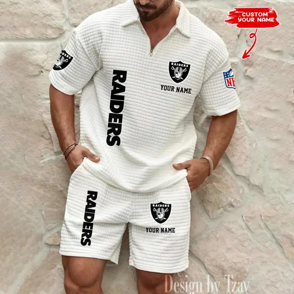 Las Vegas Raiders Men’s Waffle Pattern Half Zipper Shirt And Short BSPTWHZSS082
