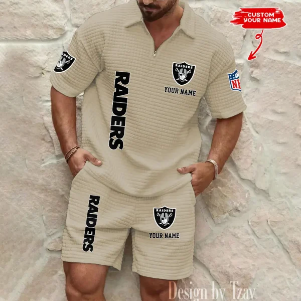 Las Vegas Raiders Men’s Waffle Pattern Half Zipper Shirt And Short BSPTWHZSS082 - Image 5