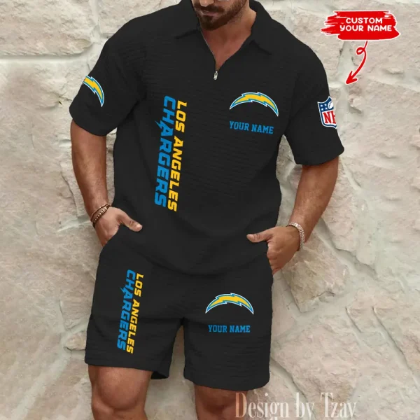 Los Angeles Chargers Men’s Waffle Pattern Half Zipper Shirt And Short BSPTWHZSS083