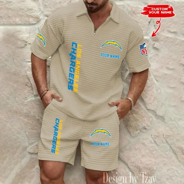 Los Angeles Chargers Men’s Waffle Pattern Half Zipper Shirt And Short BSPTWHZSS083 - Image 3