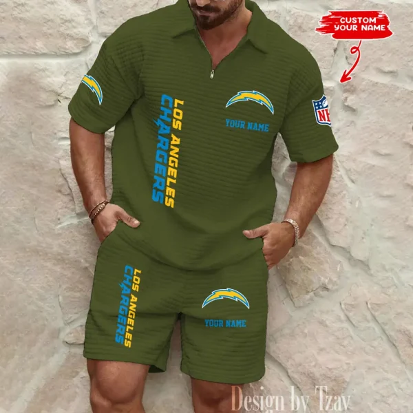 Los Angeles Chargers Men’s Waffle Pattern Half Zipper Shirt And Short BSPTWHZSS083 - Image 5