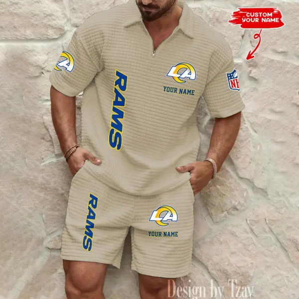 Los Angeles Rams Men’s Waffle Pattern Half Zipper Shirt And Short BSPTWHZSS084