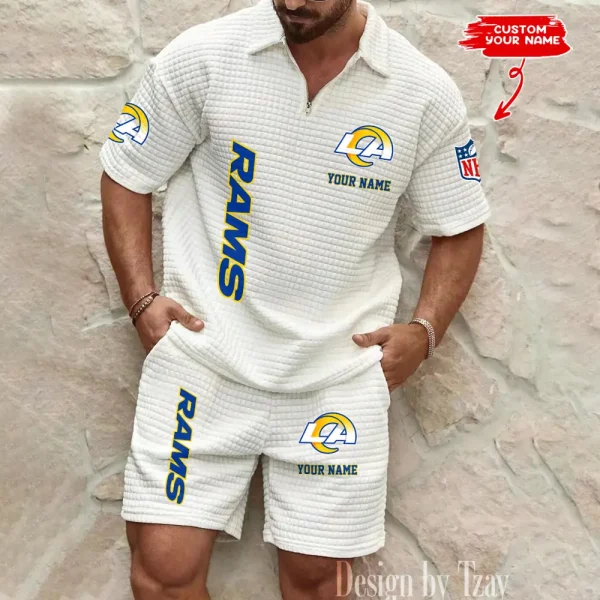 Los Angeles Rams Men’s Waffle Pattern Half Zipper Shirt And Short BSPTWHZSS084 - Image 3