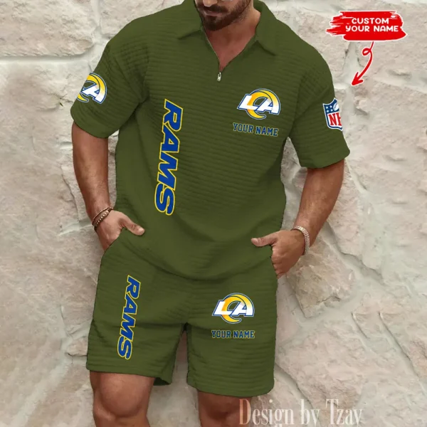 Los Angeles Rams Men’s Waffle Pattern Half Zipper Shirt And Short BSPTWHZSS084 - Image 5