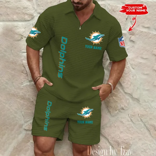 Miami Dolphins Men’s Waffle Pattern Half Zipper Shirt And Short BSPTWHZSS085 - Image 3