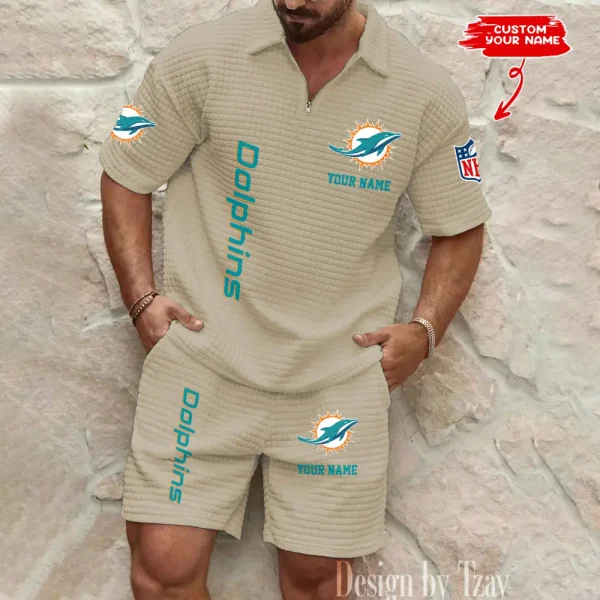 Miami Dolphins Men’s Waffle Pattern Half Zipper Shirt And Short BSPTWHZSS085 - Image 4