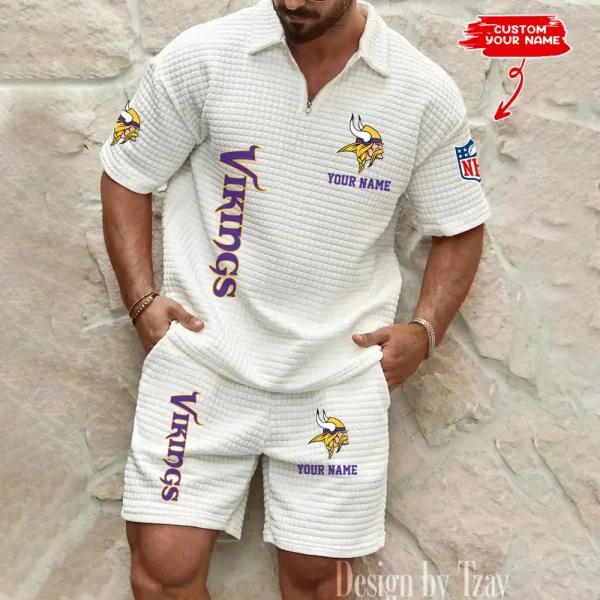 Minnesota Vikings Men’s Waffle Pattern Half Zipper Shirt And Short BSPTWHZSS086