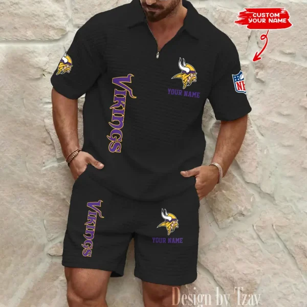 Minnesota Vikings Men’s Waffle Pattern Half Zipper Shirt And Short BSPTWHZSS086 - Image 4