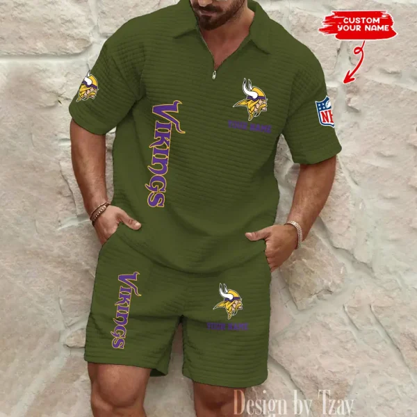 Minnesota Vikings Men’s Waffle Pattern Half Zipper Shirt And Short BSPTWHZSS086 - Image 5