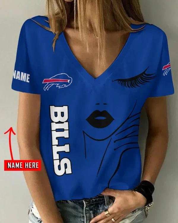 Buffalo Bills Girl Clothes Summer V-neck Short-sleeved Tees New 2025 AGCWTS1033
