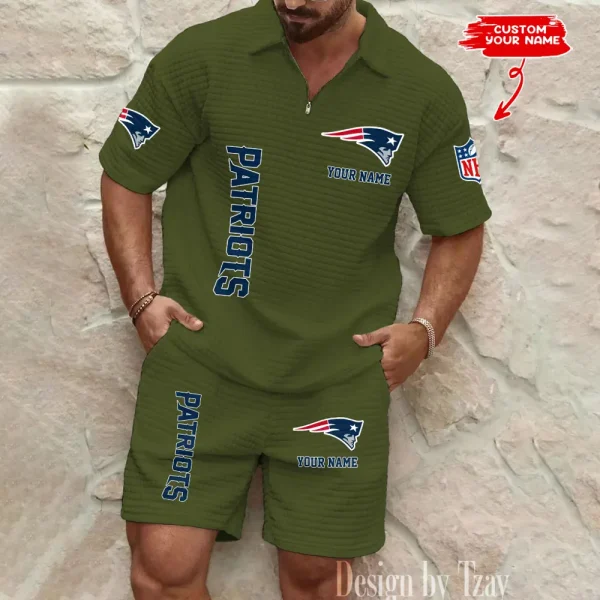 New England Patriots Men’s Waffle Pattern Half Zipper Shirt And Short BSPTWHZSS087 - Image 2