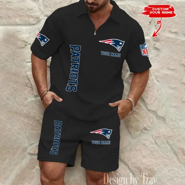 New England Patriots Men’s Waffle Pattern Half Zipper Shirt And Short BSPTWHZSS087 - Image 4