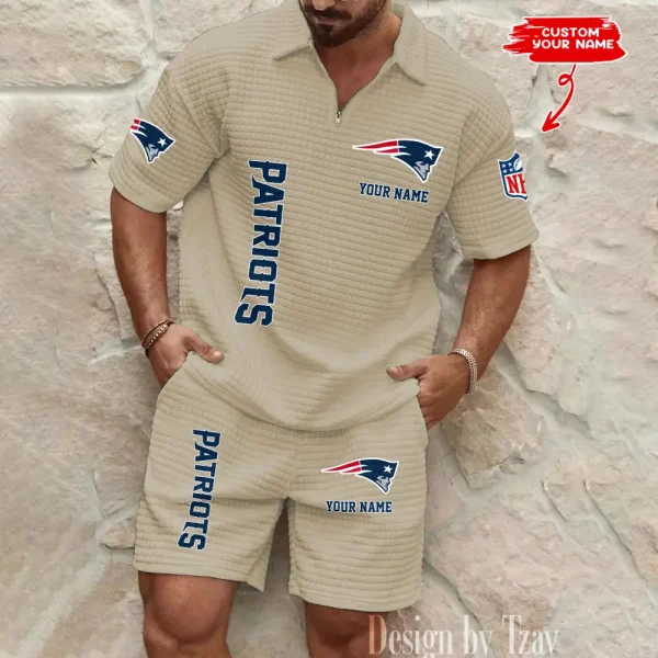 New England Patriots Men’s Waffle Pattern Half Zipper Shirt And Short BSPTWHZSS087 - Image 5