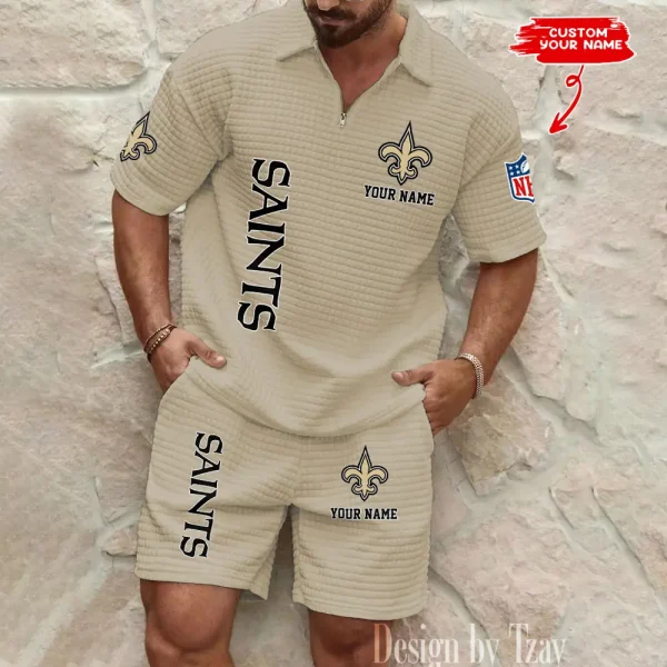New Orleans Saints Men’s Waffle Pattern Half Zipper Shirt And Short BSPTWHZSS088