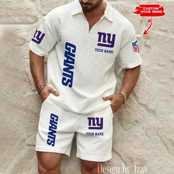 New York Giants Men’s Waffle Pattern Half Zipper Shirt And Short BSPTWHZSS089