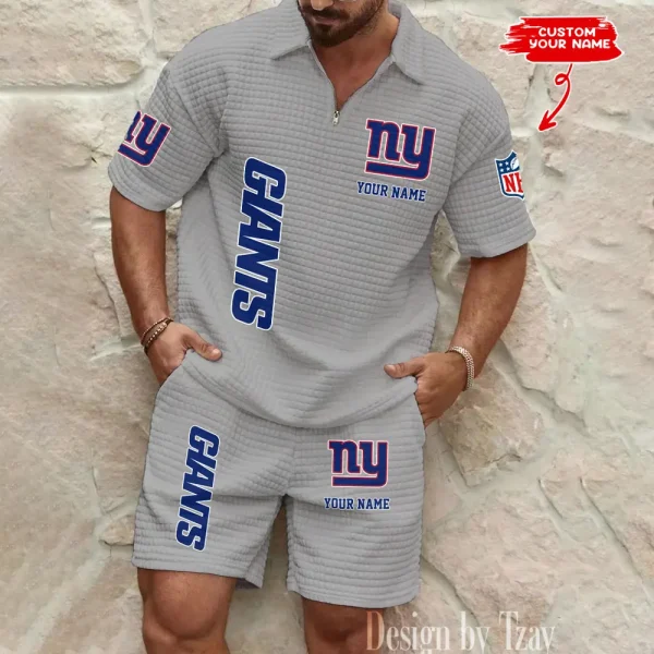 New York Giants Men’s Waffle Pattern Half Zipper Shirt And Short BSPTWHZSS089 - Image 3
