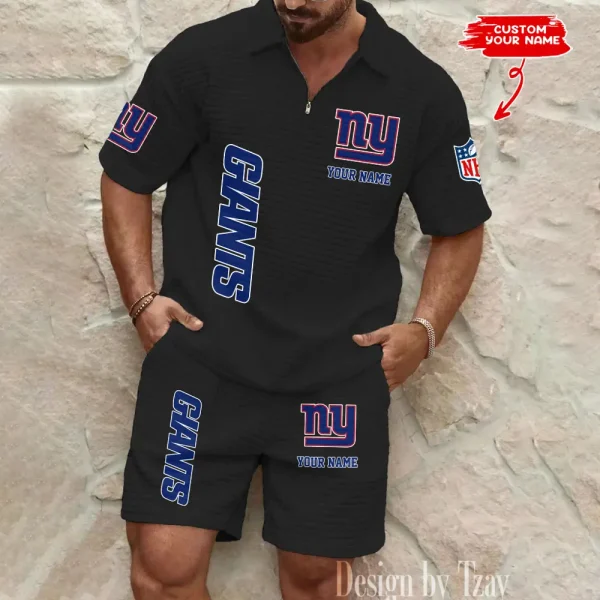 New York Giants Men’s Waffle Pattern Half Zipper Shirt And Short BSPTWHZSS089 - Image 4