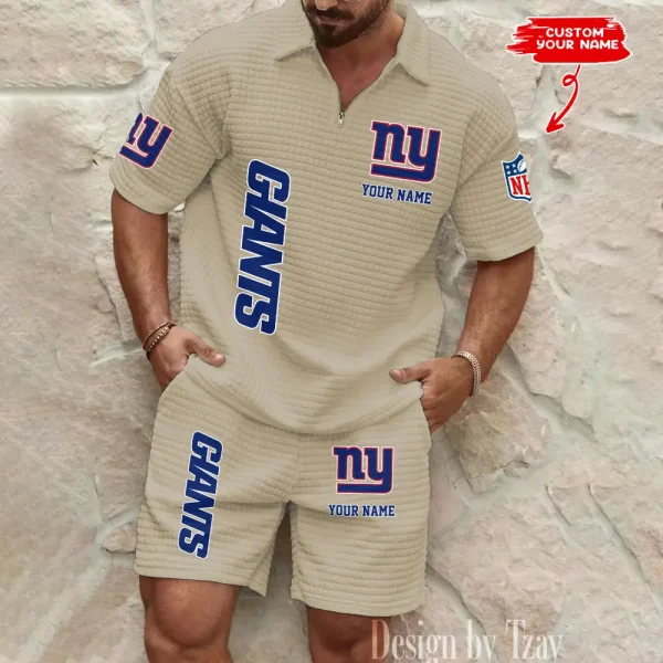 New York Giants Men’s Waffle Pattern Half Zipper Shirt And Short BSPTWHZSS089 - Image 5