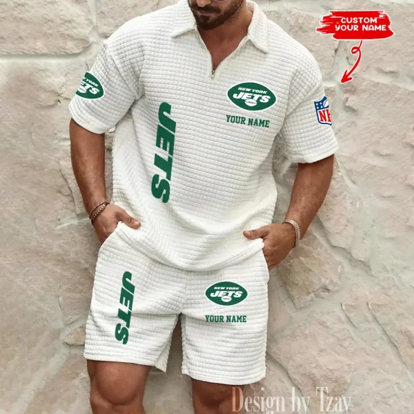 New York Jets Men’s Waffle Pattern Half Zipper Shirt And Short BSPTWHZSS090 - Image 2