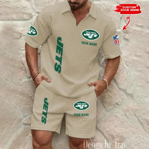 New York Jets Men’s Waffle Pattern Half Zipper Shirt And Short BSPTWHZSS090 - Image 3