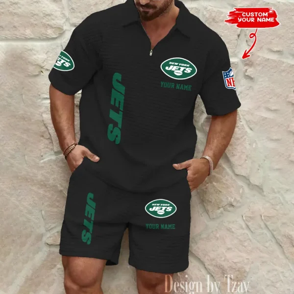 New York Jets Men’s Waffle Pattern Half Zipper Shirt And Short BSPTWHZSS090 - Image 4