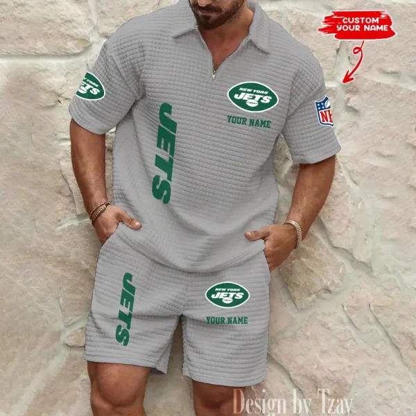New York Jets Men’s Waffle Pattern Half Zipper Shirt And Short BSPTWHZSS090 - Image 5