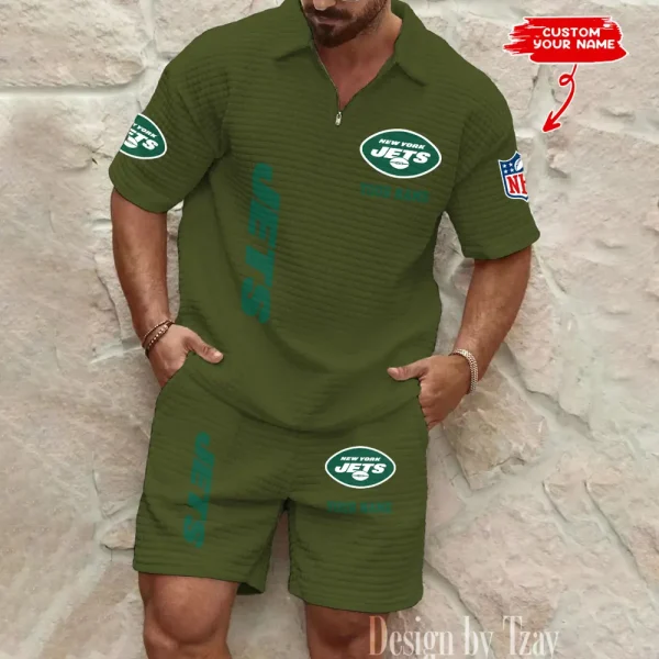 New York Jets Men’s Waffle Pattern Half Zipper Shirt And Short BSPTWHZSS090