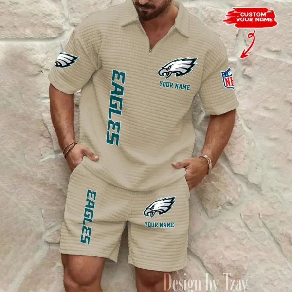 Philadelphia Eagles Men’s Waffle Pattern Half Zipper Shirt And Short BSPTWHZSS091 - Image 4