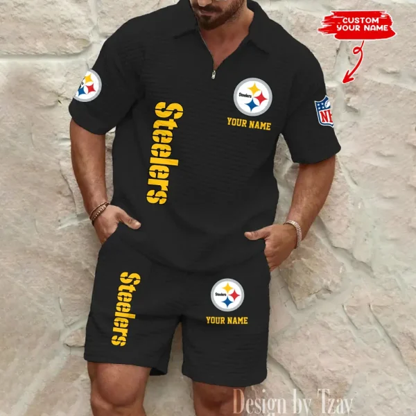 Pittsburgh Steelers Men’s Waffle Pattern Half Zipper Shirt And Short BSPTWHZSS092