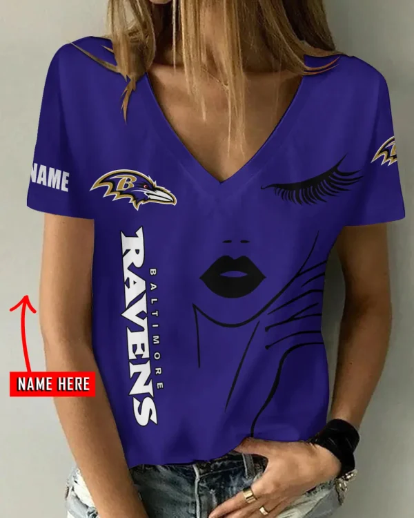 Baltimore Ravens Girl Clothes Summer V-neck Short-sleeved Tees New 2025 AGCWTS1035