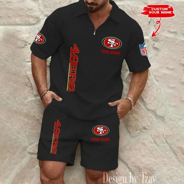 San Francisco 49ers Men’s Waffle Pattern Half Zipper Shirt And Short BSPTWHZSS093