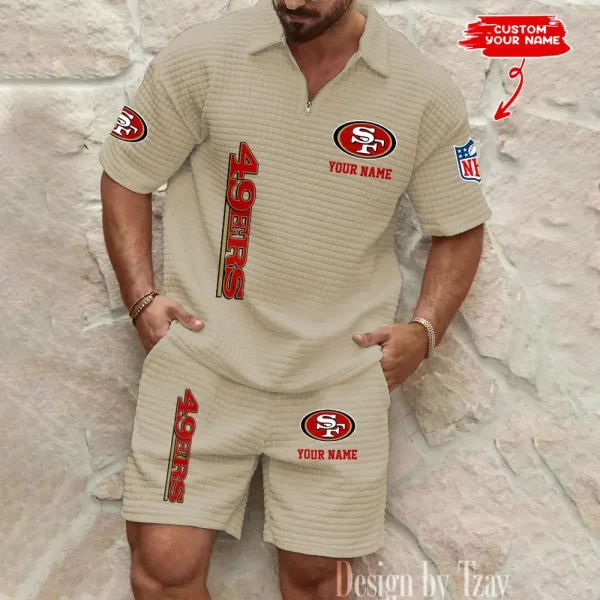 San Francisco 49ers Men’s Waffle Pattern Half Zipper Shirt And Short BSPTWHZSS093 - Image 2