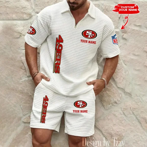 San Francisco 49ers Men’s Waffle Pattern Half Zipper Shirt And Short BSPTWHZSS093 - Image 3