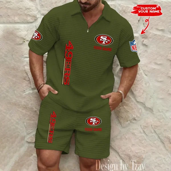 San Francisco 49ers Men’s Waffle Pattern Half Zipper Shirt And Short BSPTWHZSS093 - Image 4