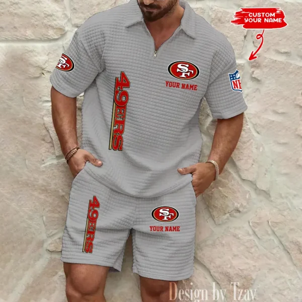 San Francisco 49ers Men’s Waffle Pattern Half Zipper Shirt And Short BSPTWHZSS093 - Image 5