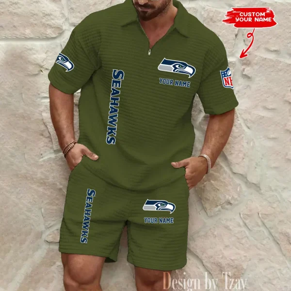 Seattle Seahawks Men’s Waffle Pattern Half Zipper Shirt And Short BSPTWHZSS094