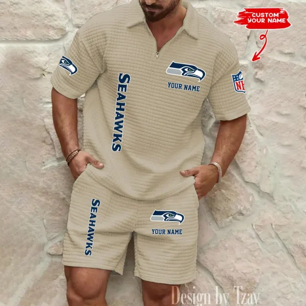 Seattle Seahawks Men’s Waffle Pattern Half Zipper Shirt And Short BSPTWHZSS094 - Image 4