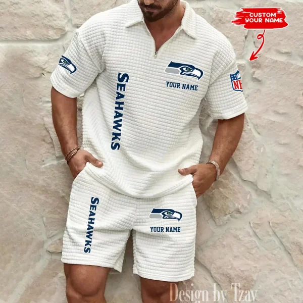 Seattle Seahawks Men’s Waffle Pattern Half Zipper Shirt And Short BSPTWHZSS094 - Image 5