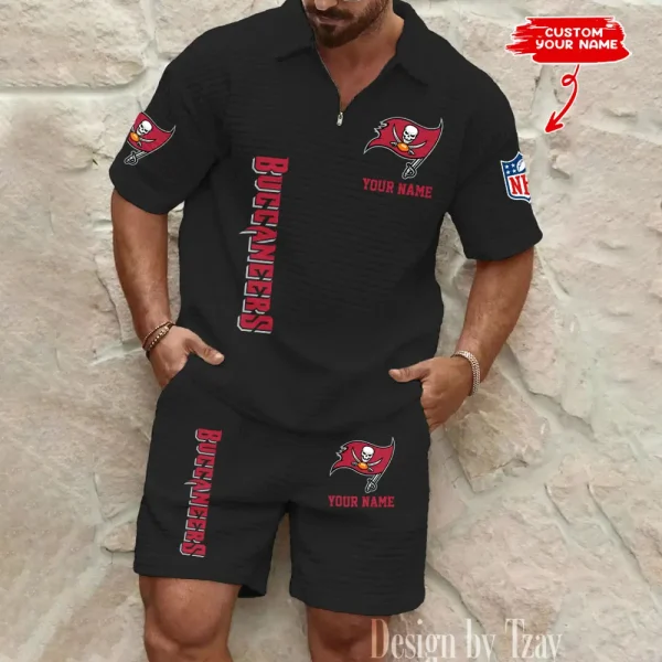 Tampa Bay Buccaneers Men’s Waffle Pattern Half Zipper Shirt And Short BSPTWHZSS095 - Image 2