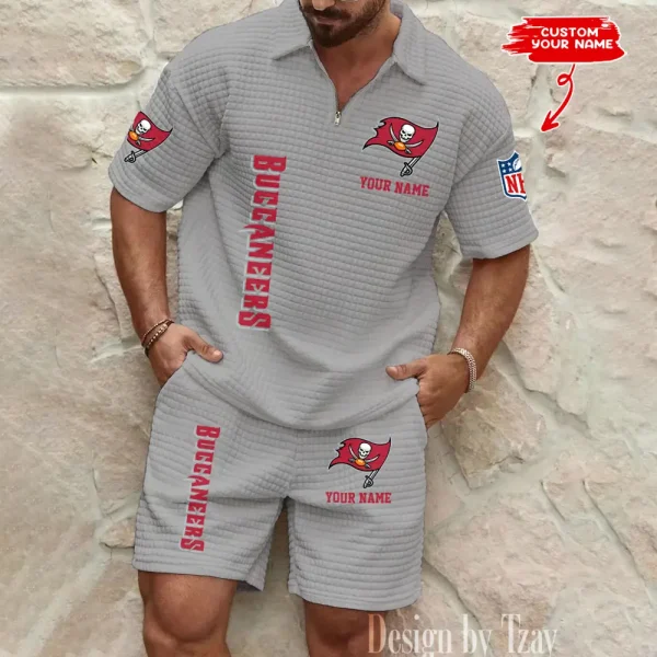 Tampa Bay Buccaneers Men’s Waffle Pattern Half Zipper Shirt And Short BSPTWHZSS095 - Image 4