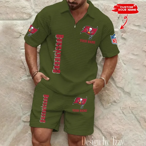 Tampa Bay Buccaneers Men’s Waffle Pattern Half Zipper Shirt And Short BSPTWHZSS095 - Image 5