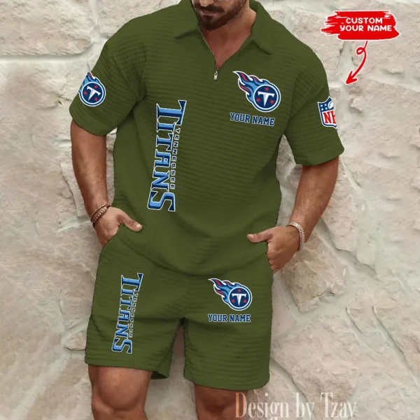 Tennessee Titans Men’s Waffle Pattern Half Zipper Shirt And Short BSPTWHZSS096 - Image 2