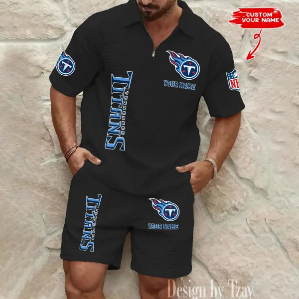 Tennessee Titans Men’s Waffle Pattern Half Zipper Shirt And Short BSPTWHZSS096 - Image 4
