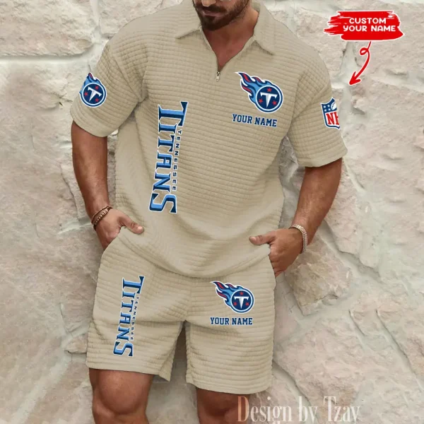 Tennessee Titans Men’s Waffle Pattern Half Zipper Shirt And Short BSPTWHZSS096 - Image 5